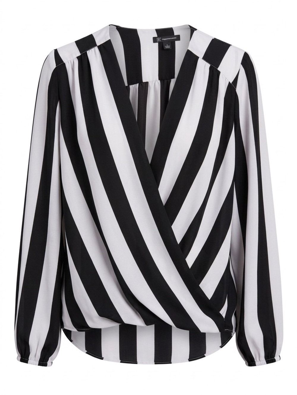 INC International Concepts Black and White Striped Wrap-Front Blouse